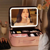 LED Cosmetic Case Stylish Makeup Organizer with 4K Mirror - Himpall